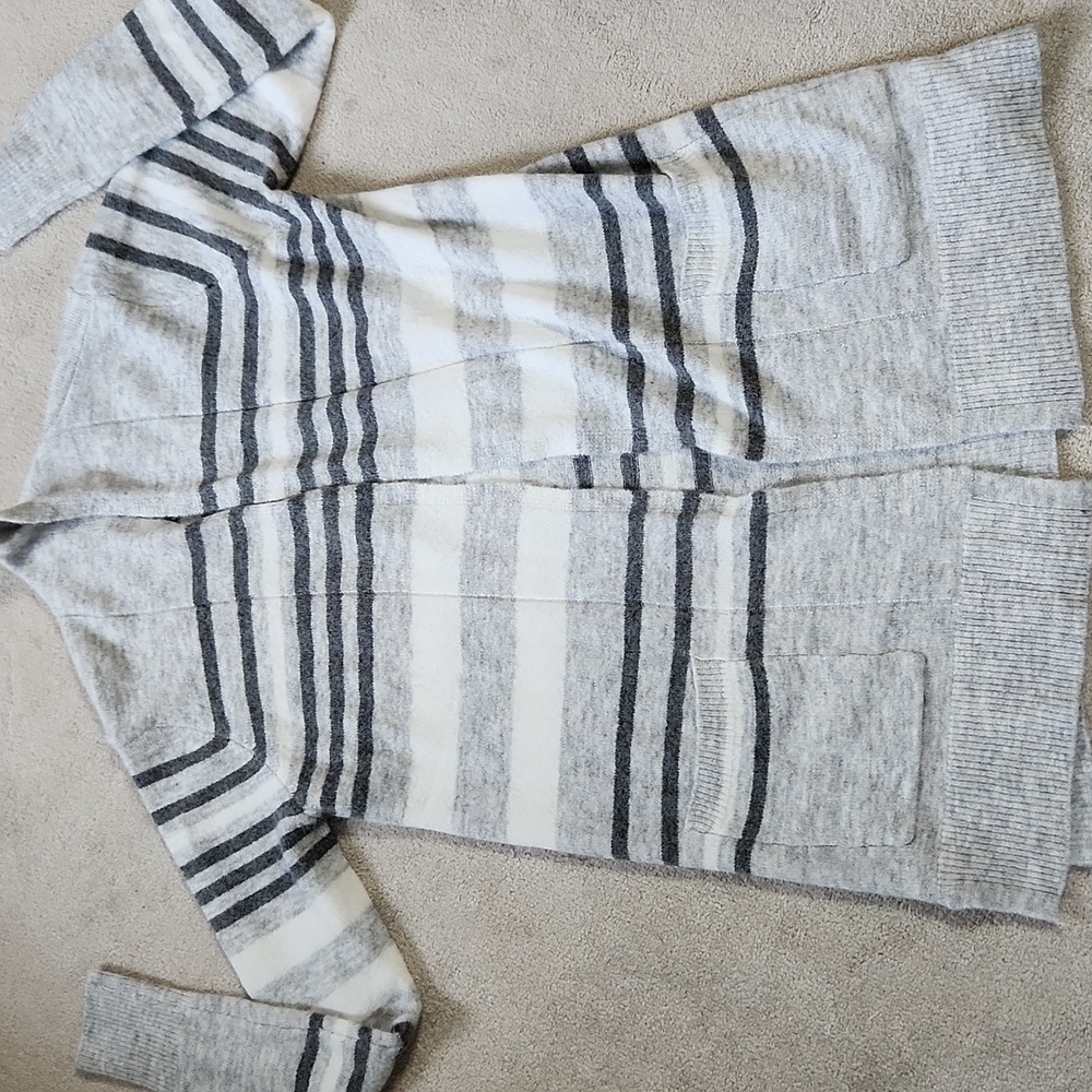 Gray and Cream Striped Cardigan Sweater-small